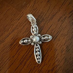 Silpada Sterling Silver Cross Pendant with Pearl Center - Silver